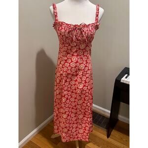 Free People Lucinda Floral Cottagecore Midi Sundress Tomato Daisy NWT Large Boho